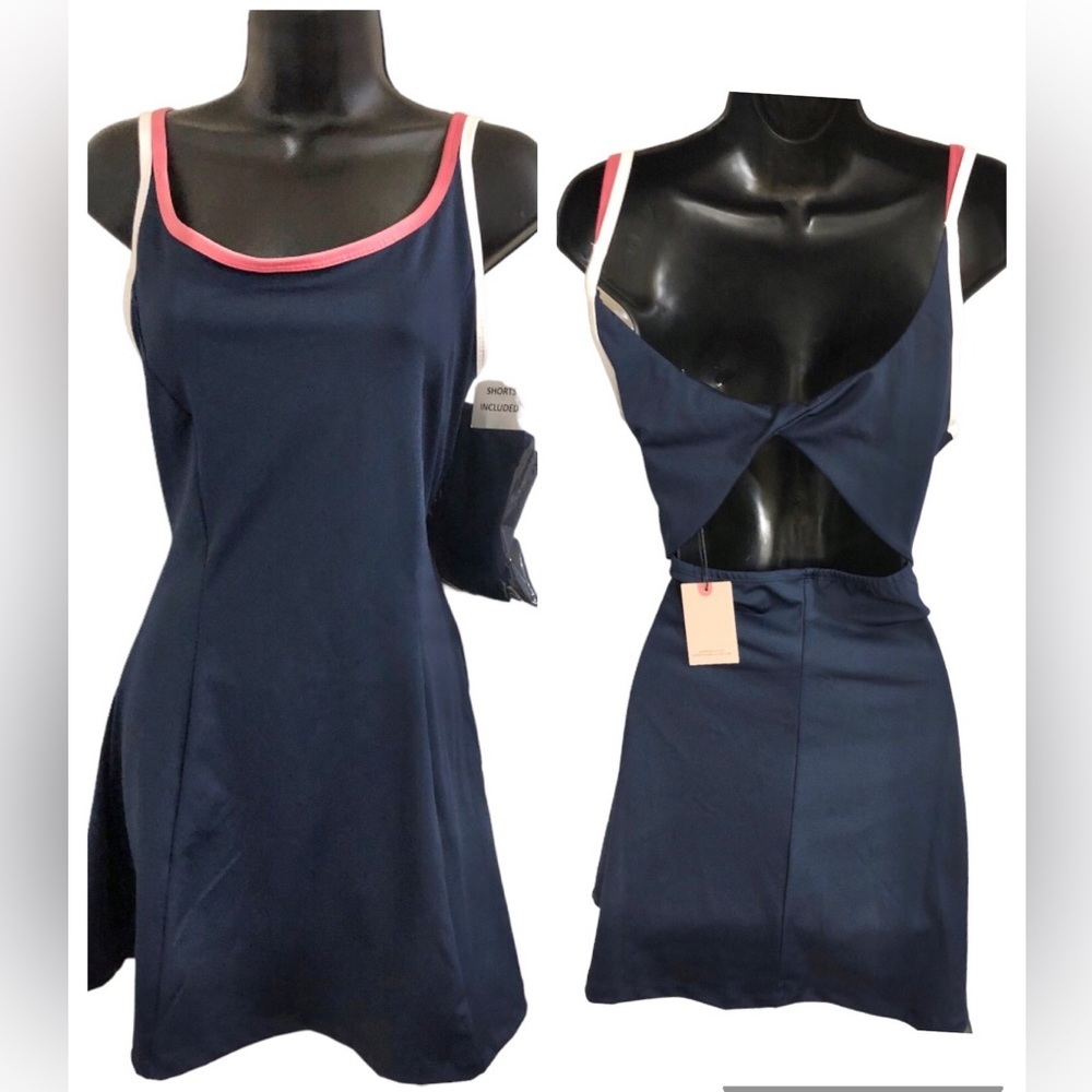 Sincerely Jules navy blue open back tennis dress & bike shorts set size large